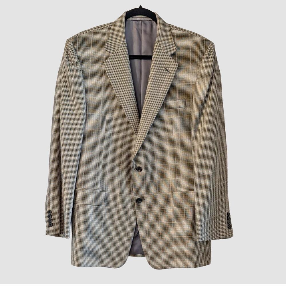 Hickey Freeman Madison 41R Sport Coat Silk Wool Cashmere Glen Plaid USA Made